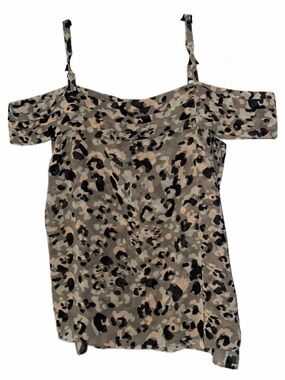 CAbi Taupe Leopard Cold-Shoulder Blouse